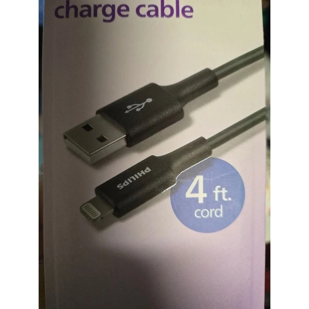 Philips Lightning to USB-A Charge Cable 4ft Black MFi Certified DLC4104V/37 NEW